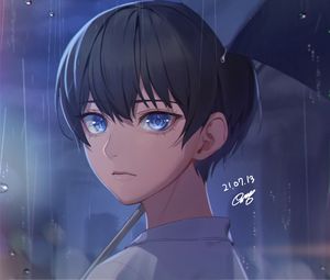 Preview wallpaper guy, glance, umbrella, anime, art