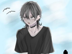 Preview wallpaper guy, glasses, choker, anime, art