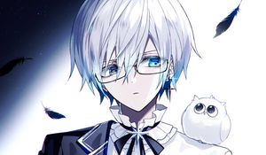 Preview wallpaper guy, glasses, heterochromia, anime, art