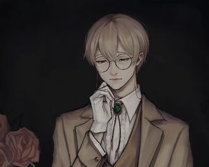 Preview wallpaper guy, glasses, tea party, anime, art, vintage