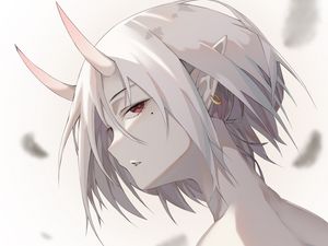 Preview wallpaper guy, horns, demon, anime, light