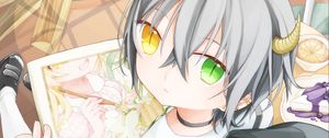 Preview wallpaper guy, horns, heterochromia, anime