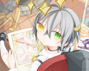 Preview wallpaper guy, horns, heterochromia, anime