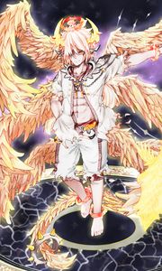 Preview wallpaper guy, horns, wings, fantasy, anime, art