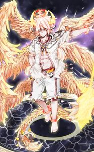 Preview wallpaper guy, horns, wings, fantasy, anime, art