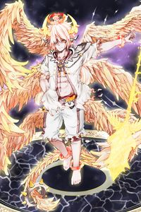 Preview wallpaper guy, horns, wings, fantasy, anime, art