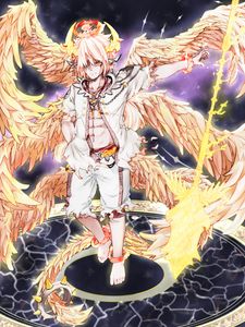 Preview wallpaper guy, horns, wings, fantasy, anime, art