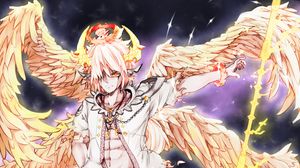 Preview wallpaper guy, horns, wings, fantasy, anime, art