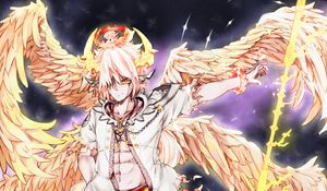 Preview wallpaper guy, horns, wings, fantasy, anime, art