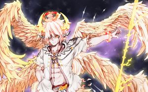 Preview wallpaper guy, horns, wings, fantasy, anime, art