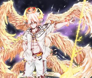 Preview wallpaper guy, horns, wings, fantasy, anime, art