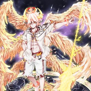 Preview wallpaper guy, horns, wings, fantasy, anime, art