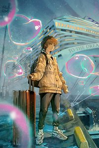 Preview wallpaper guy, jacket, traveler, ship, anime, art