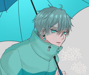 Preview wallpaper guy, jacket, umbrella, anime, art, blue