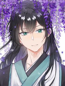 Preview wallpaper guy, kimono, flowers, anime, art