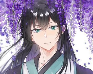 Preview wallpaper guy, kimono, flowers, anime, art