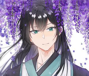 Preview wallpaper guy, kimono, flowers, anime, art