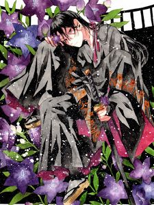 Preview wallpaper guy, kimono, flowers, snow, anime