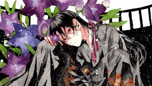 Preview wallpaper guy, kimono, flowers, snow, anime