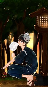 Preview wallpaper guy, kimono, mask, cotton candy, anime