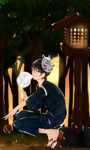 Preview wallpaper guy, kimono, mask, cotton candy, anime