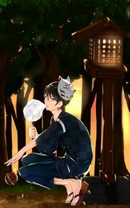 Preview wallpaper guy, kimono, mask, cotton candy, anime