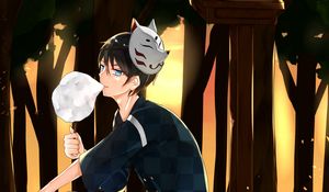 Preview wallpaper guy, kimono, mask, cotton candy, anime