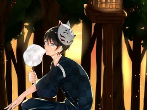 Preview wallpaper guy, kimono, mask, cotton candy, anime