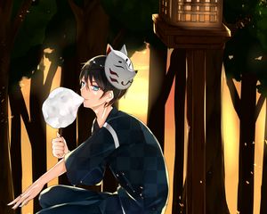 Preview wallpaper guy, kimono, mask, cotton candy, anime