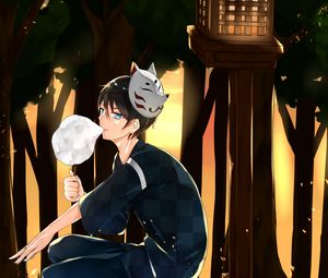 Preview wallpaper guy, kimono, mask, cotton candy, anime