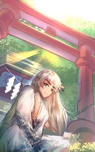 Preview wallpaper guy, kimono, pagoda, temple, anime, art