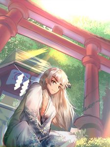 Preview wallpaper guy, kimono, pagoda, temple, anime, art