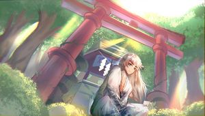 Preview wallpaper guy, kimono, pagoda, temple, anime, art