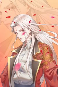 Preview wallpaper guy, kimono, petals, anime, art