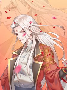 Preview wallpaper guy, kimono, petals, anime, art