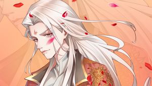 Preview wallpaper guy, kimono, petals, anime, art