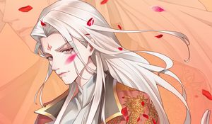 Preview wallpaper guy, kimono, petals, anime, art