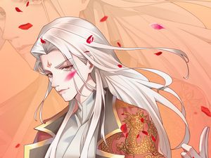 Preview wallpaper guy, kimono, petals, anime, art