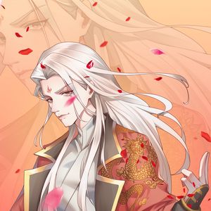 Preview wallpaper guy, kimono, petals, anime, art