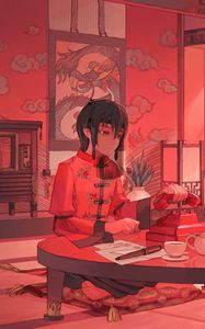 Preview wallpaper guy, kimono, phone, anime, art, red