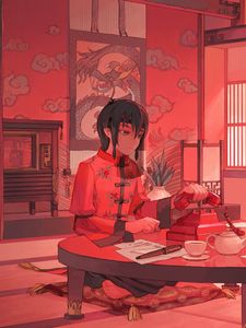 Preview wallpaper guy, kimono, phone, anime, art, red