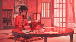 Preview wallpaper guy, kimono, phone, anime, art, red