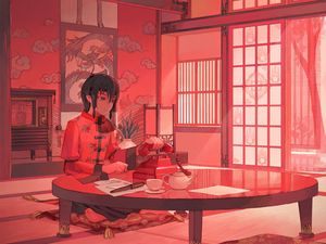 Preview wallpaper guy, kimono, phone, anime, art, red