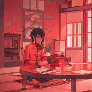 Preview wallpaper guy, kimono, phone, anime, art, red