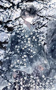 Preview wallpaper guy, kimono, samurai, sakura, anime, art