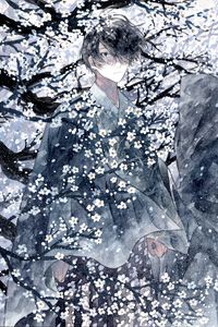 Preview wallpaper guy, kimono, samurai, sakura, anime, art