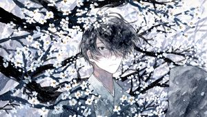 Preview wallpaper guy, kimono, samurai, sakura, anime, art