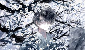 Preview wallpaper guy, kimono, samurai, sakura, anime, art