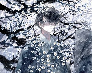 Preview wallpaper guy, kimono, samurai, sakura, anime, art