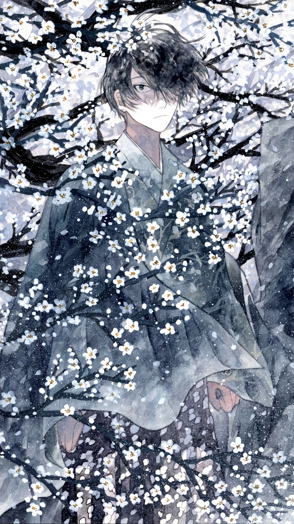 Download wallpaper 938x1668 guy, kimono, samurai, sakura, anime, art ...